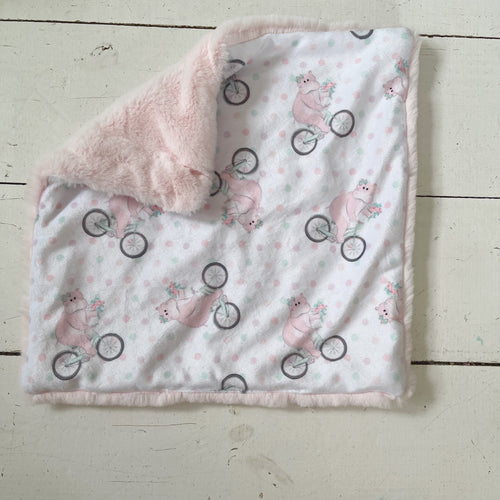 Lovie or Doll Blanket Pink Hippo Bicycle