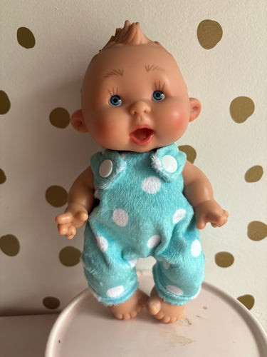 8 inch aqua polka dot romper