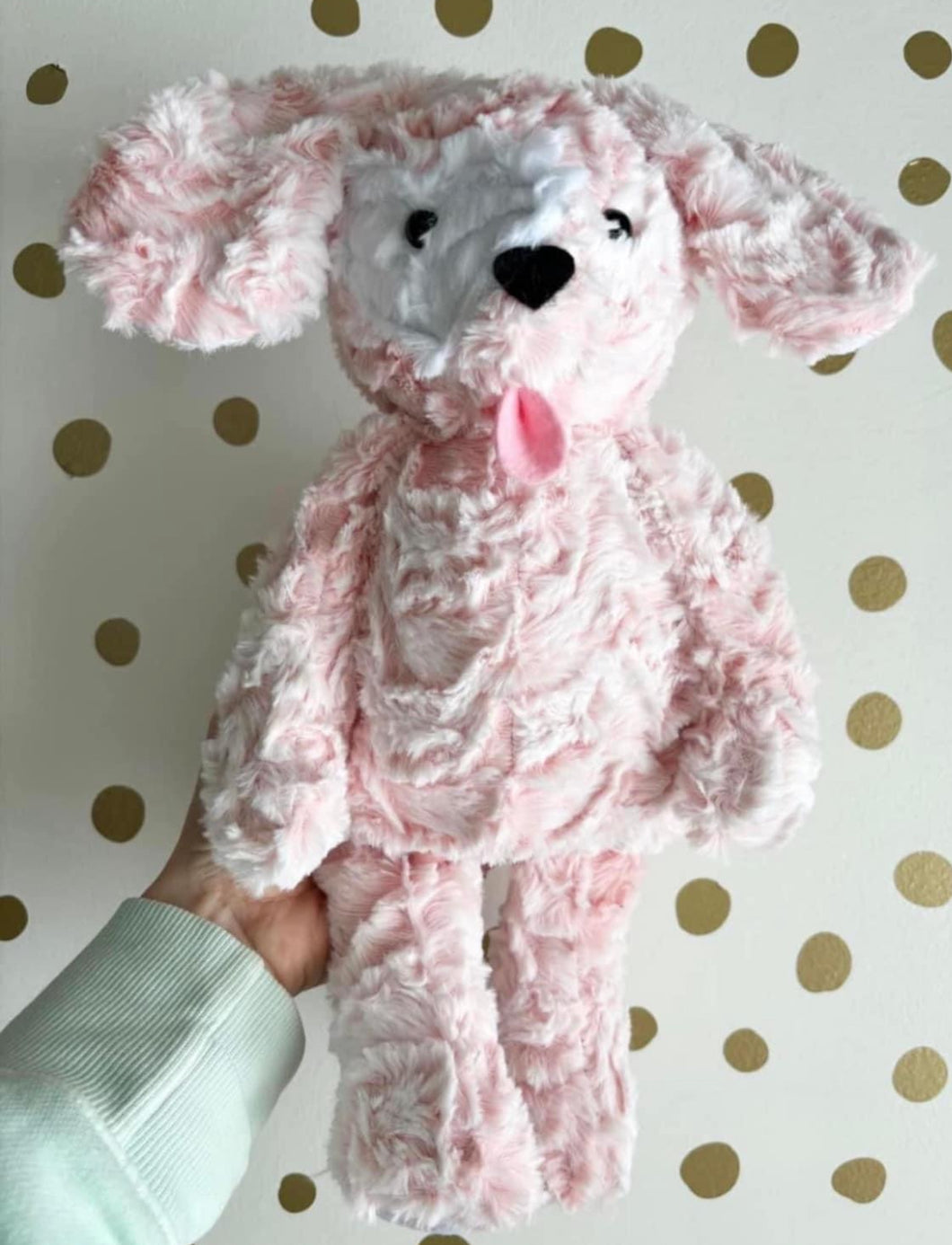 4 plush puppies with heart patches