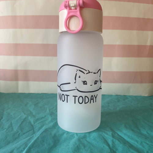 Not Today Cat Pink Lid Straw Glass