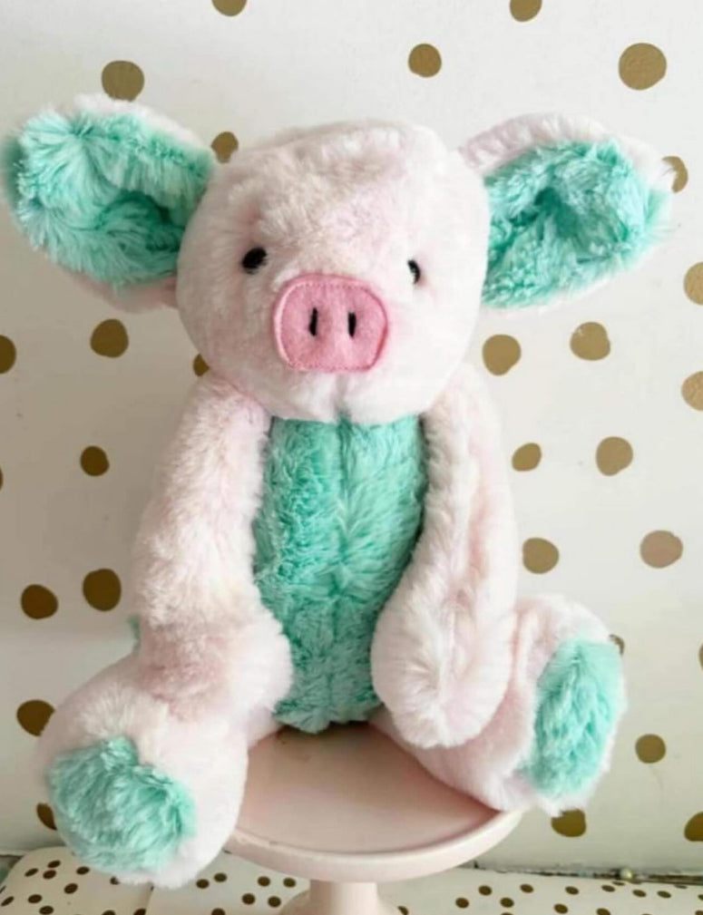 Pink seal and mint plush pig