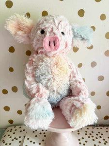 Coral and rainbow pig plushie