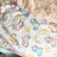 Load image into Gallery viewer, Unicorn Rainbow and Suns Snuggle Blanket